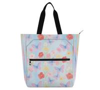 Sac fourre-tout décoratif pour enfants et adultes, motif papillons violets roses, sac d'épicerie léger et réutilisable avec fermeture éclair pour l'école et les jeux, arc-en-ciel bolso para libros de