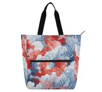 Sac fourre-tout décoratif pour enfants et adultes, rouge et blanc nuage de bon augure Ukiyo-e résistant à l'eau pour bibliothèque, sac à bandoulière avec fermeture éclair pour l'école, le shopping, la