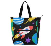 Sac fourre-tout décoratif pour enfants, étudiants, adultes, dessin animé, planète, univers, imperméable, pour bibliothèque, livre, sac fourre-tout avec poches pour l'école, le travail, les voyages