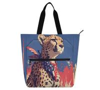 Sac fourre-tout décoratif pour enfants, étudiants, adultes, motif guépard du 4 juillet, résistant à l'eau, très résistant et réutilisable, pour l'école, le travail