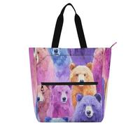 Sac fourre-tout décoratif pour enfants, étudiants, adultes, ours coloré, léger, robuste et réutilisable, sac d'épicerie pour l'université, le shopping, la plage, arc-en-ciel, para libros de