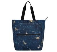 Sac fourre-tout décoratif pour enfants, étudiants, adultes, quelques jolies lucioles volent dans le ciel bleu foncé, grand sac d'école avec poches zippées pour l'école, le travail, les voyages
