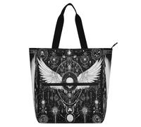 Sac fourre-tout décoratif pour enfants, femmes et hommes, motif tête de mort maléfique, noir, gothique, grand sac à main pour bibliothèque, sac à main avec poches à fermeture éclair pour l'école, le
