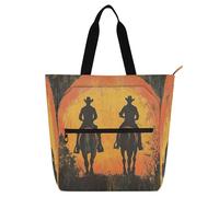Sac fourre-tout décoratif pour enfants, femmes, hommes, cowboy occidental, sauvage, marron, grand sac fourre-tout pour bibliothèque, sac fourre-tout avec poches pour l'école et les jeux, arc-en-ciel