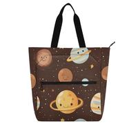 Sac fourre-tout décoratif pour enfants, femmes, hommes, planètes extérieures et lettres de l'alphabet, sac de courses léger et réutilisable avec fermeture éclair pour l'école, le travail, les voyages