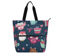 Sac fourre-tout décoratif pour enfants, garçons et filles, adultes, hiboux de safari, animaux forestiers, gâteaux, dessin animé, robuste, réutilisable, sac d'épicerie, sac de plage avec fermeture