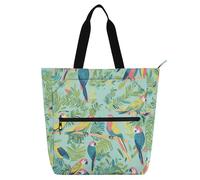 Sac fourre-tout décoratif pour enfants, garçons et filles, adultes, perroquets, plantes tropicales, vert, léger, sac fourre-tout pour bibliothèque, livre, sac fourre-tout avec poches pour l'école, le
