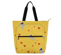 Sac fourre-tout décoratif pour enfants, garçons et filles, dessin animé, mignon, blanc, astronaute, amour, sac à bandoulière léger, sac à main avec fermeture éclair pour l'école et les jeux