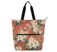 Sac fourre-tout décoratif pour enfants, garçons et filles, femmes, fleurs de lys sur fond orange, imprimés sur bois japonais, grands sacs d'école avec poches à fermeture éclair pour l'école, le