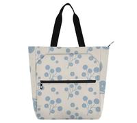 Sac fourre-tout décoratif pour enfants, garçons et filles, motif feuilles bleu poussiéreux, beige, grand sac fourre-tout pour bibliothèque, sac fourre-tout avec poches pour l'école, le shopping, les