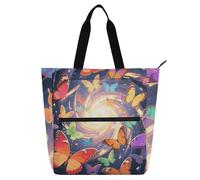 Sac fourre-tout décoratif pour enfants, garçons et filles, motif papillons colorés, sac fourre-tout robuste pour bibliothèque, livres, courses avec poignées à fermeture éclair, pour l'école, le