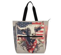 Sac fourre-tout décoratif pour enfants, garçons et filles, Mr Cow 4 juillet, jour de l'indépendance, sac d'épicerie imperméable réutilisable avec poches à fermeture éclair pour université, shopping