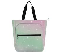 Sac fourre-tout décoratif pour enfants pour garçons et filles, adultes, dégradé de couleur pêche, étoiles vertes, romantique, grand sac fourre-tout robuste pour enseignant, bibliothèque, pour l'école