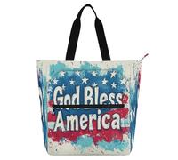 Sac fourre-tout décoratif pour enfants pour garçons et filles, adultes, « God Bless America 4th of July Independence Day » - Résistant à l'eau - Avec poches intérieures pour l'école et le shopping