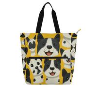 Sac fourre-tout décoratif pour enfants pour garçons, filles, adultes, chiens, gribouillages, sac à main robuste avec fermeture éclair pour l'école, le shopping, les courses, l'arc-en-ciel bolsa de