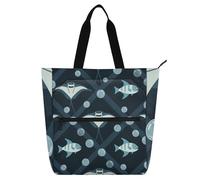 Sac fourre-tout décoratif pour garçons et filles, adultes, animal enfantin, raie manta, poisson, noir, bleu, grand sac d'activités pour enfants, sac fourre-tout avec fermeture éclair pour l'école, le