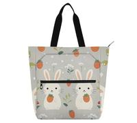 Sac fourre-tout décoratif pour garçons et filles, adultes, motif lapin, fraise, lapin gris, imperméable, réutilisable, sac d'épicerie, sac de plage avec fermeture éclair pour l'école, le travail, les