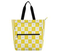 Sac fourre-tout décoratif pour garçons et filles - Motif à carreaux de buffle - Cœur blanc doré et blanc - Léger et résistant - Pour enseignant, bibliothèque, école, shopping, épicerie, arc-en-ciel