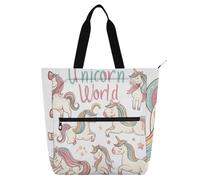 Sac fourre-tout décoratif pour livres pour enfants et adultes, licornes et étoiles du monde, sac fourre-tout coloré résistant à l'eau avec poches pour l'école et les jeux Mochilas arc-en-ciel