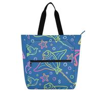 Sac fourre-tout décoratif pour livres pour garçons et filles, adultes, animaux de l'océan, raie manta, étoile de mer, arc-en-ciel, robuste et robuste, sac fourre-tout pour enseignant, bibliothèque