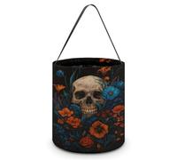 Sac fourre-tout Design6 en forme de tête de mort, motif floral, multifonction, portable, pliable et réutilisable, avec poignée, idéal pour un anniversaire ou une fête.