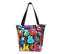 Sac fourre-tout d'été léger avec sangle réglable et imprimé guitares colorées pour voyage, plage, usage quotidien
