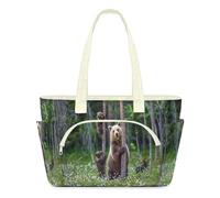 Sac fourre-tout d'été marron avec ours pour femme, sac à main léger matelassé matelassé avec grande fermeture éclair, sac à bandoulière pour voyage, travail, salle de sport