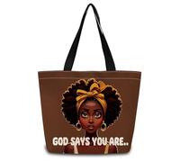 Sac Fourre-Tout Dieu Afro-Américain Brun Dit Sac Fourre Tout Femme Lavables Pliable Sacs En Toile Pour Femmes, Pour École, Voyage, Burea, 50x40cm