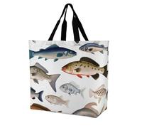 Sac Fourre-Tout Différents Imprimés De Poissons Sac À Provisions Personnaliser Avec Poignées Sacs En Toile Pour Femmes, Pour Tous Les Jours, Shopping, Filles, 50x40cm