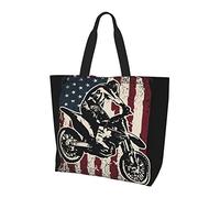 Sac fourre-tout Dirt Bike drapeau américain motocross pour femme, sacs fourre-tout pour femme, sac fourre-tout étanche pour professeur, salle de sport, travail, école avec poche intérieure