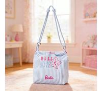 Sac fourre-tout en canevas de la série Barbie Ocean, rose/bleu, en matériau de canevas avec broderie et design de sangle à nœud coulissant sur le thème de l'océan. Sac de rangement portable pour les d