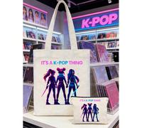 Sac fourre-tout en canevas K-POP, imprimé avec "C'est une chose K-POP" et un motif d'idole de fille cool, sac à main d'épaule de grande capacité, sac à main à illustration peinte à la main, cadeau de 