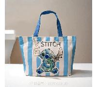 Sac fourre-tout en canevas Stitch autorisé - Design à rayures bleues et blanches, décoré d'un motif mignon de Stitch, pratique et à la mode, convient pour les sorties quotidiennes, la plage et les piq