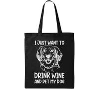 Sac fourre-tout en coton écologique avec inscription « I Just Want to Drink Wine and Pet My Dog » - Noir, Noir , Taille unique