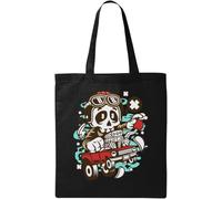 Sac fourre-tout en coton écologique avec motif tête de mort - Noir, Noir , Taille unique