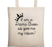 Sac fourre-tout en coton écologique et naturel avec inscription « I AM A Drama Queen So Give Me My Crown » Beige