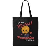 Sac fourre-tout en coton écologique et naturel avec inscription « I Catch The Cutest Pumpkins » pour Halloween Noir, Noir , Taille unique