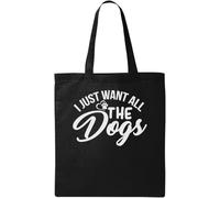 Sac fourre-tout en coton écologique et naturel avec motif patte de chien Inscription I Just Want All The Dogs Noir, Noir , Taille unique