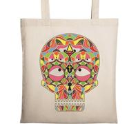 Sac fourre-tout en coton écologique et naturel avec motif tête de mort tribale, beige, beige, Taille unique