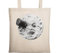 Sac fourre-tout en coton écologique naturel beige avec inscription « A Trip to The Moon Man in The Moon Space Rocket »