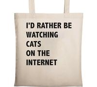 Sac fourre-tout en coton écologique naturel beige avec inscription « I Would Rather Be Watching Cats On The Internet »