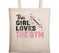Sac fourre-tout en coton écologique naturel beige avec inscription « This Girl Loves The Gym »
