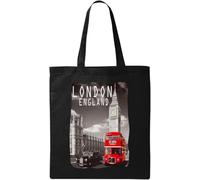 Sac fourre-tout en coton écologique noir Big Ben et bus rouge Londres Angleterre, Noir , Taille unique