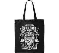 Sac fourre-tout en coton écologique noir motif crâne motard moto legende, Noir , Taille unique