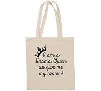 Sac fourre-tout en coton naturel avec inscription « I AM A Drama Queen So Give Me My Crown » Blanc