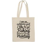 Sac fourre-tout en coton naturel avec inscription « I Am an Outdoors Girl I Like to Go Fishing Riding Four Wheelers and Hunting » Blanc