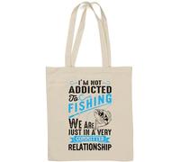 Sac fourre-tout en coton naturel avec inscription « I Am Not Addicted to Fishing We are Just in A Very Committed Relationship » Blanc