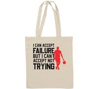 Sac fourre-tout en coton naturel avec inscription « I Can Accept Failure But I Can't Accept Not Trying Basketball » Blanc