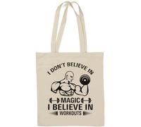 Sac fourre-tout en coton naturel avec inscription « I Don't Believe in Magic I Believe in Workouts » Blanc