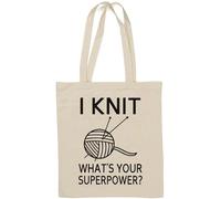 Sac fourre-tout en coton naturel avec inscription « I Knit What is Your Superpower » - Blanc